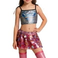 thumbnail image 4 of Huowey Girls Tops Shine Sequins Shirts Crop Top Sleeveless Round Neck Carnival Performance Glitter Sequin Stretch Tee Dancewear Graphic Cotton Tee Top,Black,14-15 Years, 4 of 4