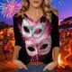 thumbnail image 1 of TaTaai Women's Fashion Christmas Printed Loose Casual V Neck With Three Quarter Sleeves And 3/4 Sleeves T-shirt Pullover Top Gift, 1 of 5