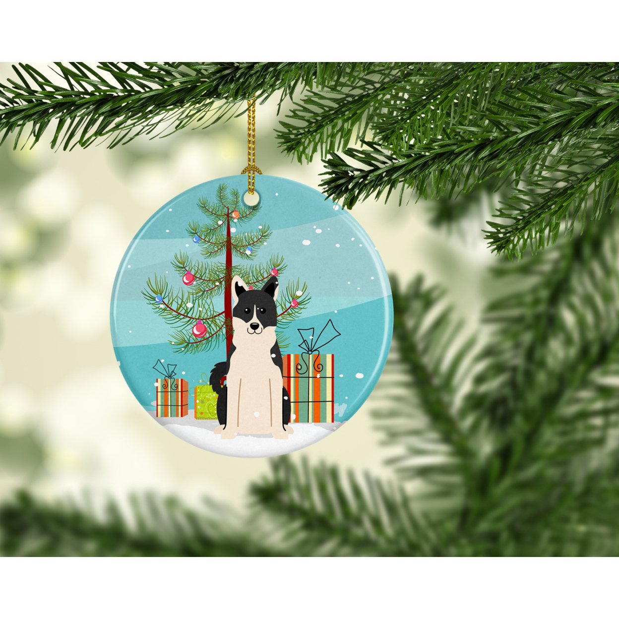 Merry Christmas Tree Russo-European Laika Spitz Ceramic Ornament