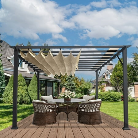 Paragon Outdoor 11' x 16' Florence Aluminum Pergola with Grey Frame and Adjustable Sand Canopy