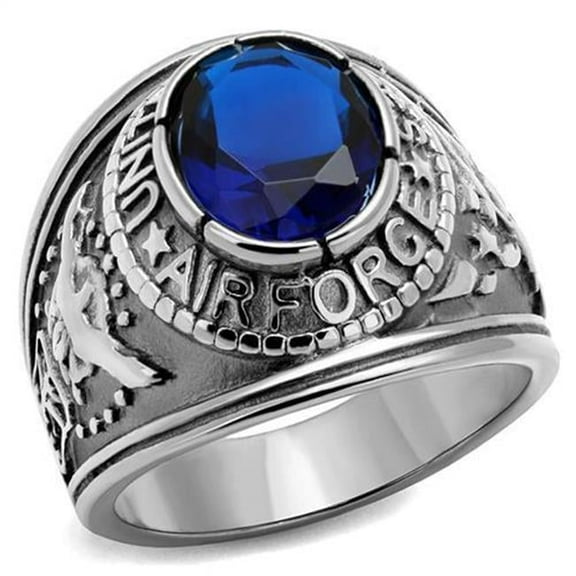 Alamode TK414708-12 Men High Polished Stainless Steel Ring with Synthetic in Sapphire - Size 12