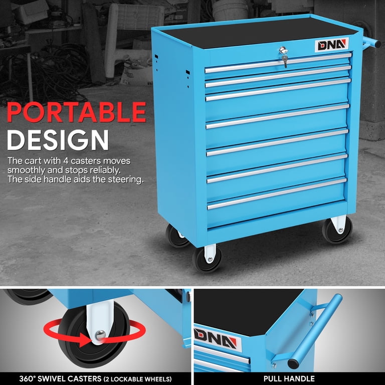 DNA Motoring 7-Drawer Plastic Top Lockable Rolling Tool Trolley