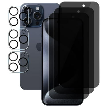 UZWZW (3 3) for iPhone 15 Pro Max (6.7") (3 Pack) Anti Spy Private Tempered Glass Film Privacy Screen Protector and (3 Pack) Camera Lens Protector [Not Affect Flash]