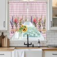 thumbnail image 4 of Valentines Flowers Kitchen Window Curtains, Swag Curtains Valance for Bedroom Living Room Bathroom, Watercolor Floral Botanical Pink Plaid Rod Pocket Window Curtain Block Drapes 2 Panels 28"x36", 4 of 9