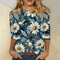 thumbnail image 2 of Floral Print 3/4 Sleeve Tops for Womens Summer Tshirts Casual Crewneck Shirts Fashion Basic Fit Tee, 2 of 5