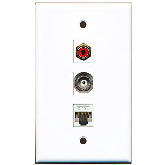 RiteAV - 1 Port RCA Red and 1 Port BNC and 1 Port Cat5e Ethernet White Wall Plate