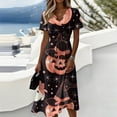 thumbnail image 3 of Women's Halloween Print Casual Dress, Round Neck with Pockets, Comfortable Relaxed Fit for Everyday Outings, Halloween Themed Cosplay Dress Black L, 3 of 5