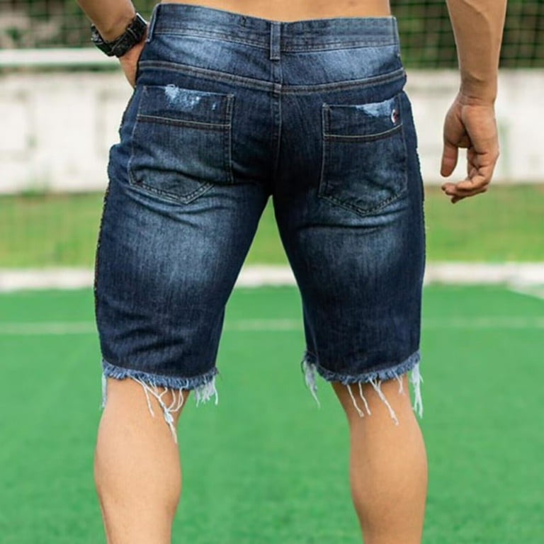 YYDGH Men's Distressed Ripped Stretchy Jean Shorts Summer Broken Holes Slim  Denim Short Pants Casual Straight Leg Jeans Short Gray XL 
