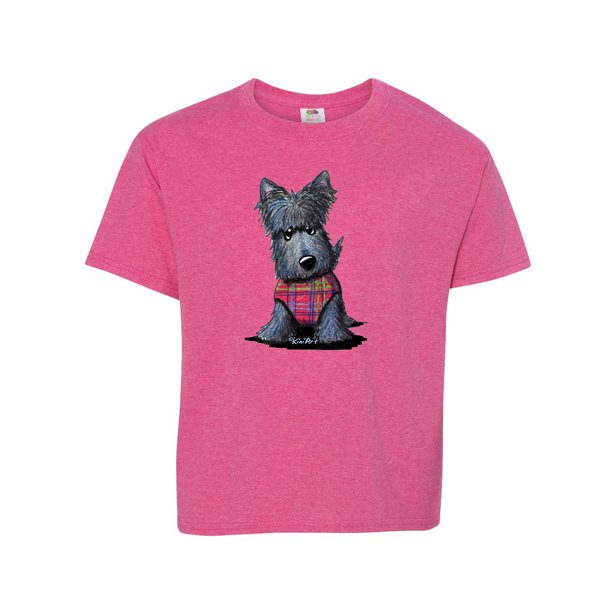 Scottie Dog In Plaid Youth TShirt KiniArt