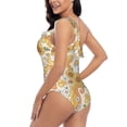 thumbnail image 4 of Easygdp Groovy Hippie Flower Mushrooms Women's One Shoulder Ruffle Monokini Bathing Suits with Removable Chest Pad, Quick Drying - Large, 4 of 8