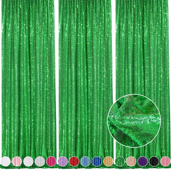 Tela de lentejuelas QueenDream para telón de fondo, 61 x 244 cm, color verde, 3 paneles