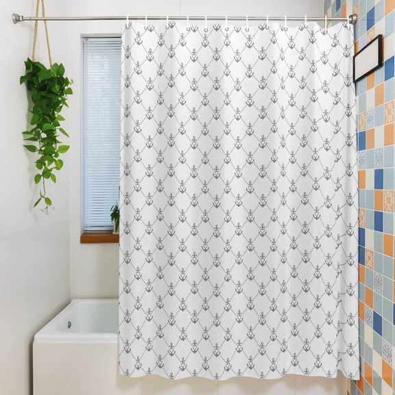Shower Curtain,Minimalist Gray Anchors Seamless Waterproof Shower Curtain Set with Hooks for Bathroom Showers,Stalls and Bathtubs,36x72in,Summer Nautical