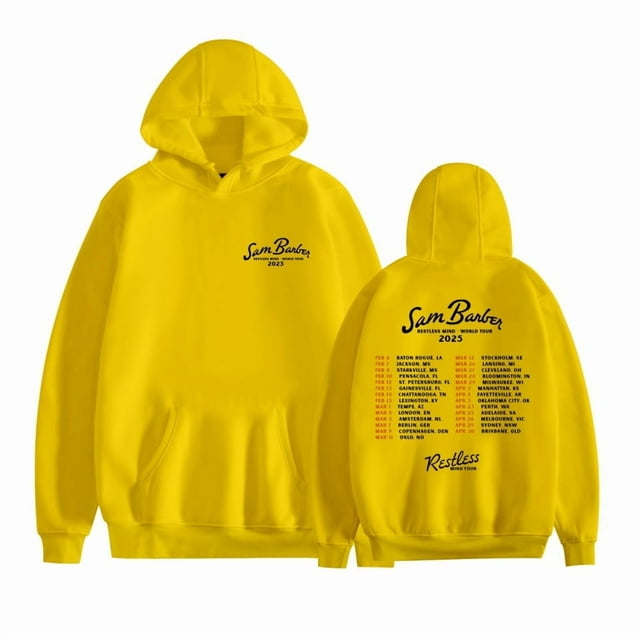 Sam Barber Restless Mind World Tour 2025 Long Sleeve Pullover Hoodie,2XL,Yellow