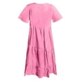 thumbnail image 3 of B91xZ Robe de Plage Femmes Casual Manches Courtes V Point Plissé une Ligne Robes Fluides, Rose XXL, 3 of 5