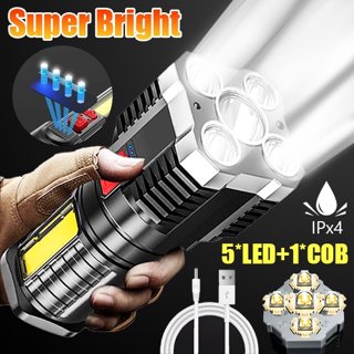 5Led Tourch 9000Lm Super Bright Rechargeable Cob Flashlight Camping Torch 