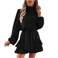 thumbnail image 2 of Aueoeo Holiday Party Outfits for Women, Cocktail Dresses Plus Size Fashion Women Autumn Solid Causal Round Neck Long Sleeve Vacation Dress, 2 of 8