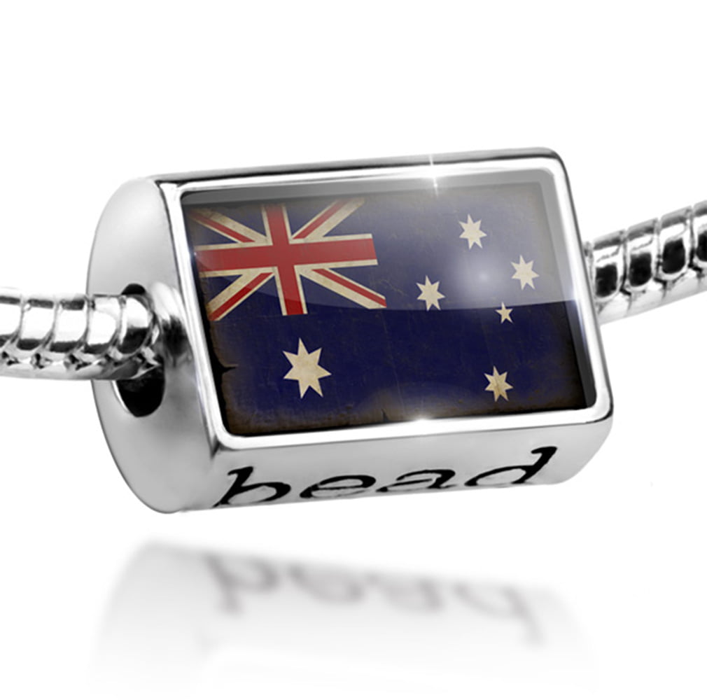 Vintage Australian Flag Aussie Australia Euro European Italian Style Bracelet Bead Sqr Charm