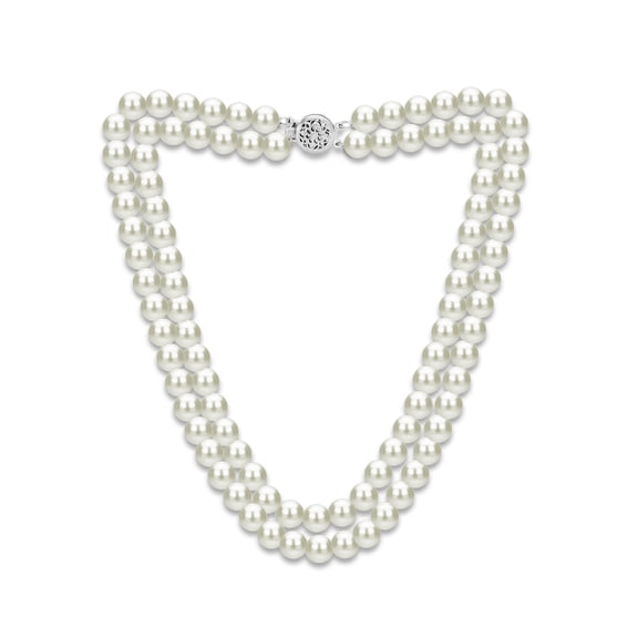 ADDURN 14KW 2Row 6-7mm Freshwater Pearl Flower Clasp 18"Necklace