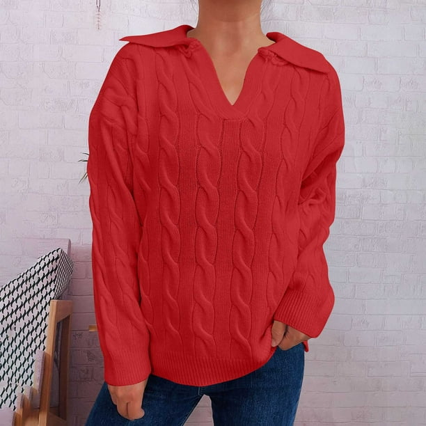 Suéter de cuello en V para mujer, suéter de punto de manga larga a la moda con cuello en V, suéter, tops para mujer