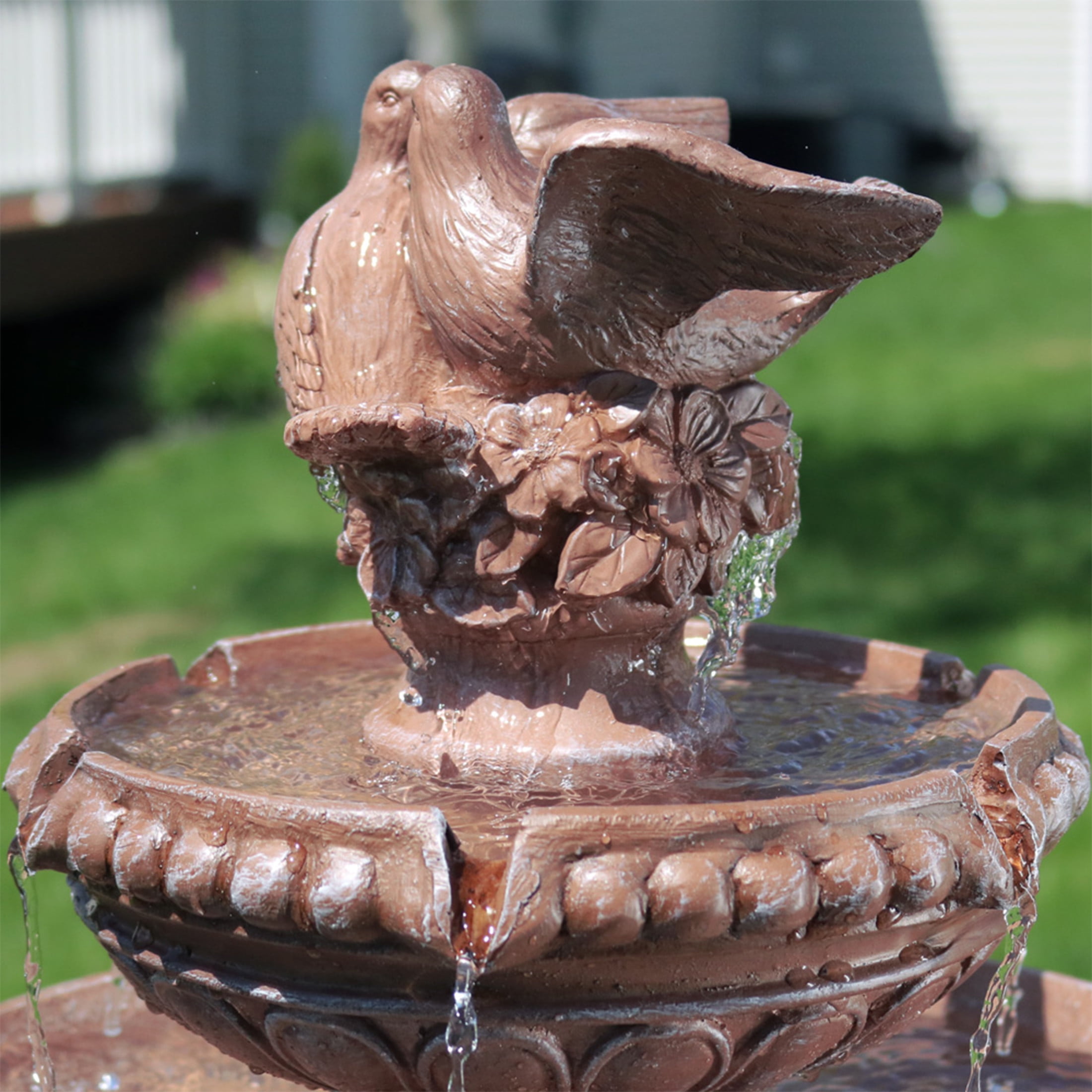 Sunnydaze Dove Pair Traditional Resin 3-Tier Outdoor Water Fountain