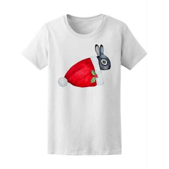 Cute Black Bunny In Santa Hat T-Shirt Women -Image by Shutterstock, Female XX-Large