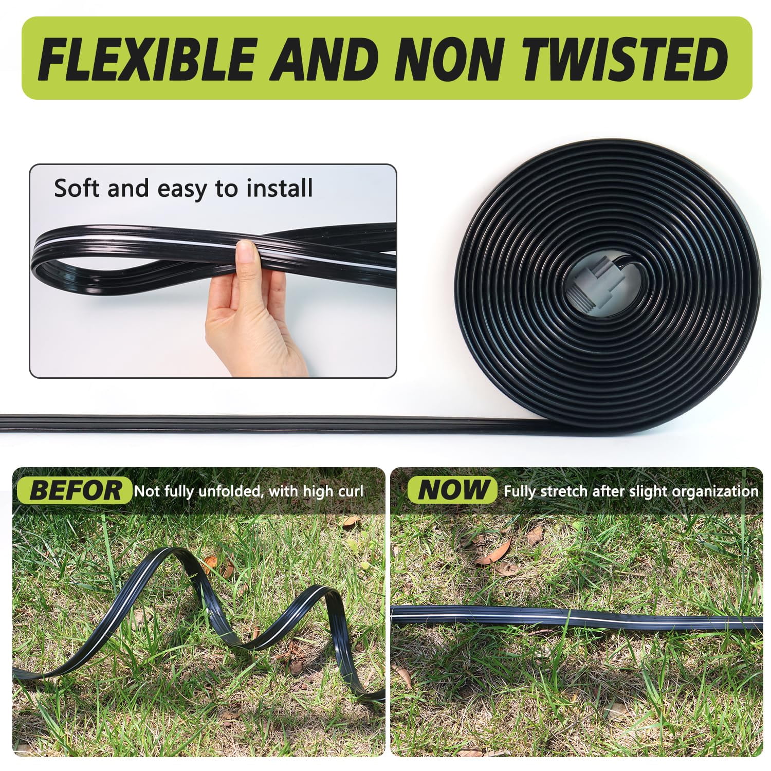 Sprinkler Hose With Holes  Flat Soaker 100 Ft (25 4pack) Garden Staples And Splitters Watering Drip Irrigation Hoses For Lawn Vegetable Beds (100 Ft)