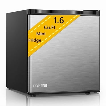 1.6 Cu.ft Mini Refrigerator with 7 Temp Control, FOHERE Compact Fridge with Freezer, Low Noise, Stainless Steel