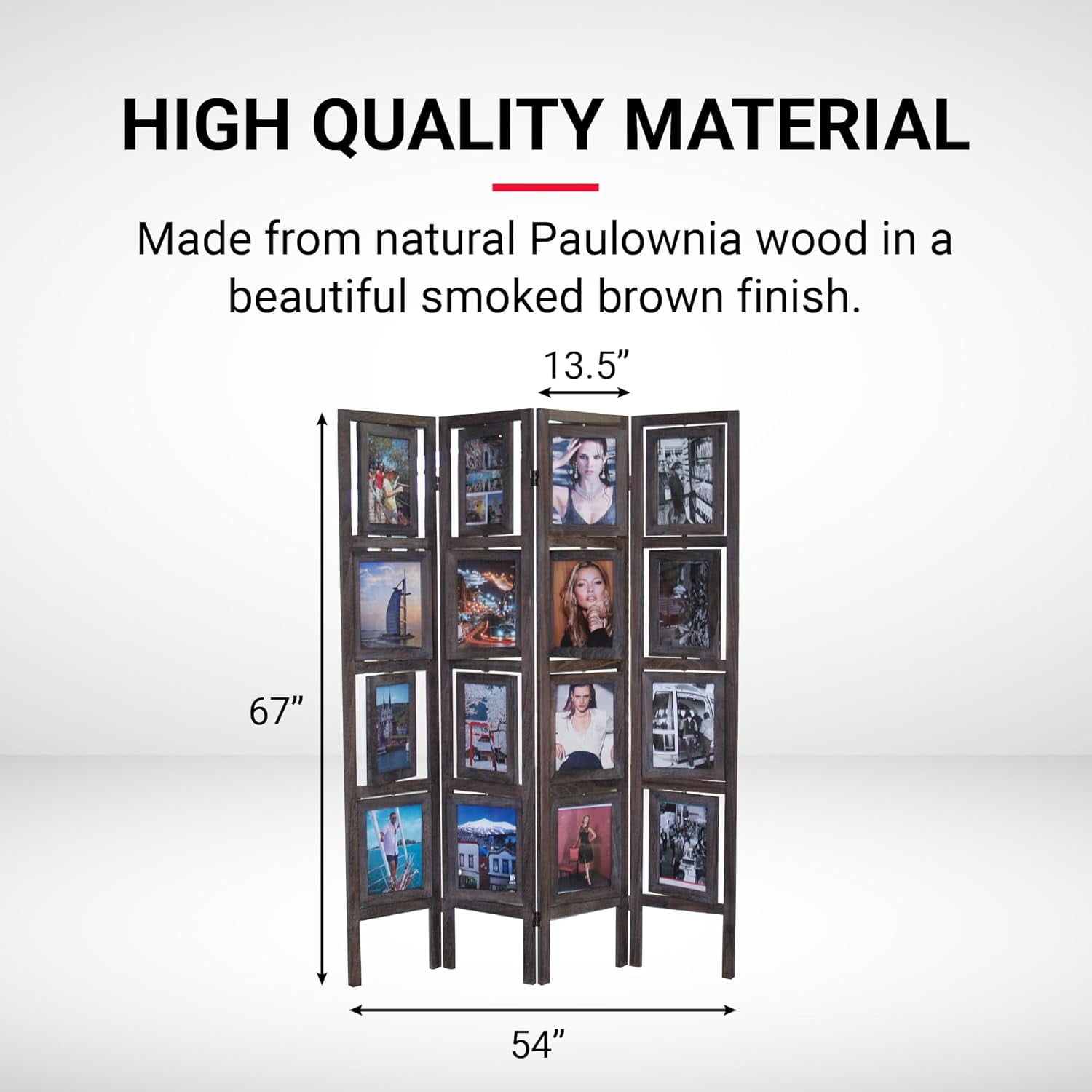 Proman Products Oscar II Picture 4 Panel Folding Screen, 67" Tall, Antique Brown