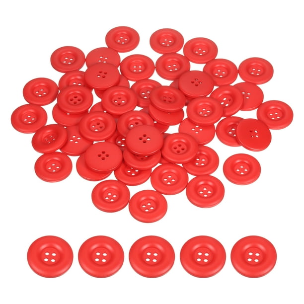 Uxcell 50pcs Botón de Costura 28mm 4 Agujeros Botones Redondos de Resina para Manualidades, Rojo