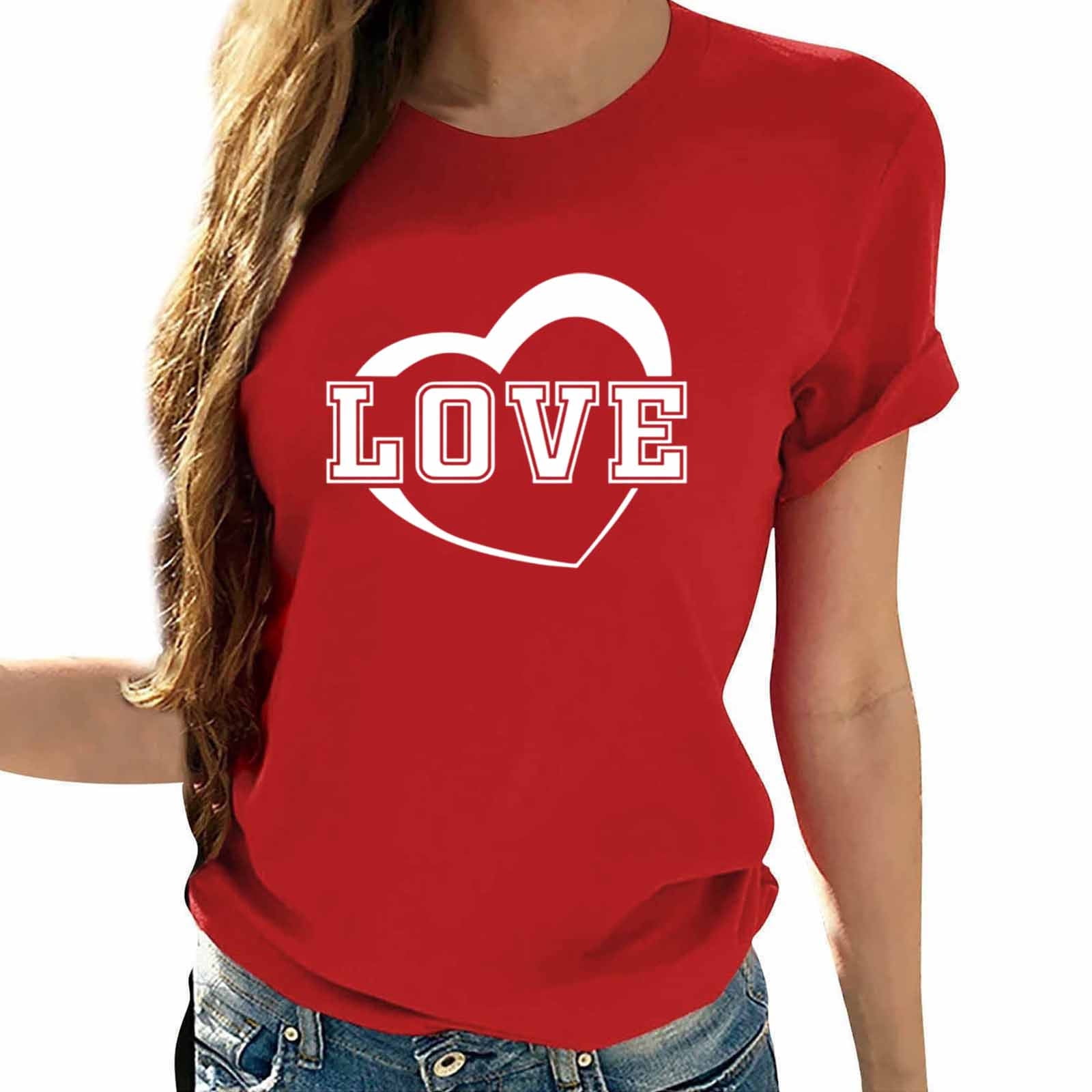 Fznquz Red Oversized Shirts for Women Short Sleeve Heart 2026 Love