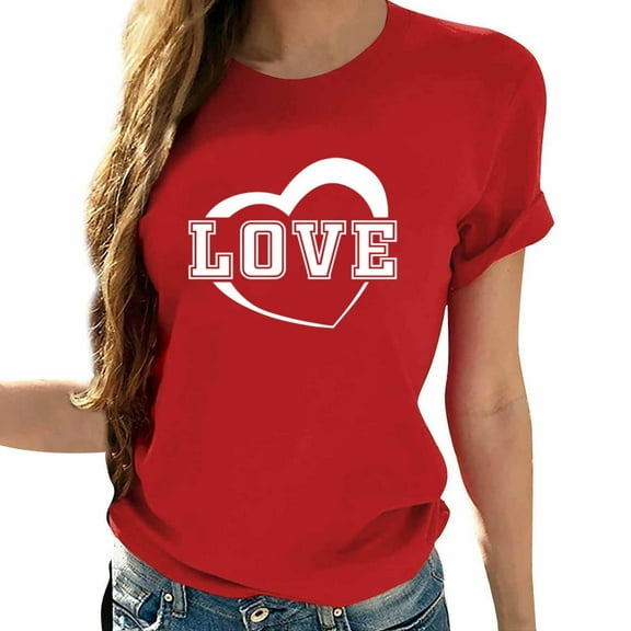 Stamzod Summer Shirts for Women Crewneck Lover Heart Valentines Tee Short Sleeve Casual Tops for Women 2025 Red X XL