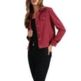 thumbnail image 4 of INSPIRE CHIC Women's Turn-Down Collar Flap Pockets Snap Button Faux Suede Jacket XS Wine Red, 4 of 6