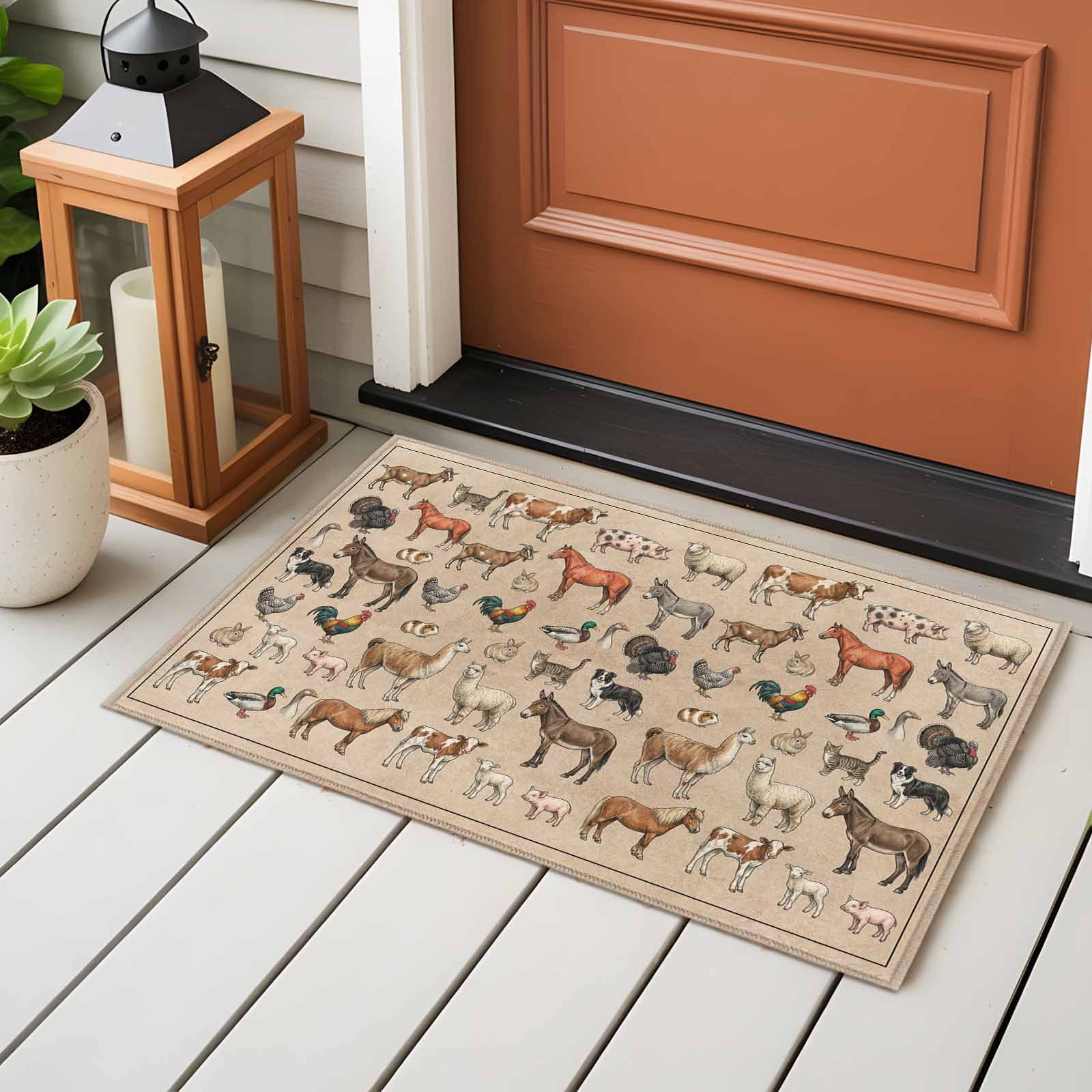 Bathroom Rugs 2x3 Ft, Farmhouse Non Slip Area Rugs for Kitchen Bedroom Entryway, Vintage Country Farm Animals Brown Washable Carpet Runner Rug Floor Mats for Bedroom Home Decor