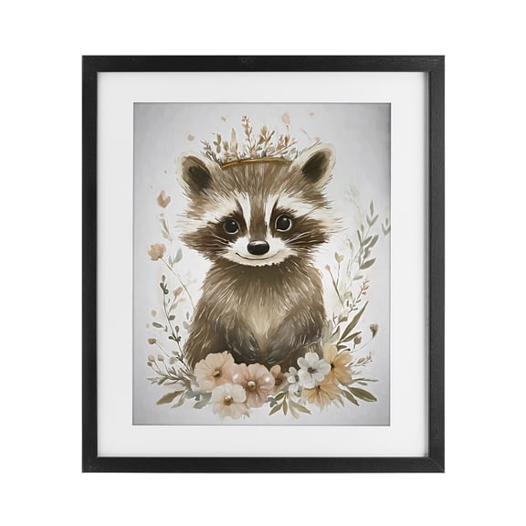 Stupell Industries Whimsical Crowned Raccoon Black Framed Print Under Glass design by Ramona Murdock, 16 x 13
