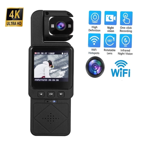 4K WiFi Body Camera –Wearable 1080P Recording, Wearable Camera with Tripod Mount 32G