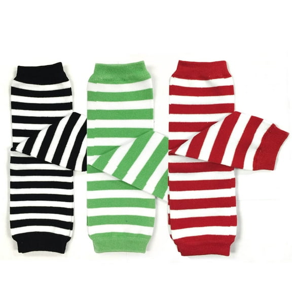 Wrapables® Baby 3-Pair Leg Warmers O/S Stripes in Black, Green, Red