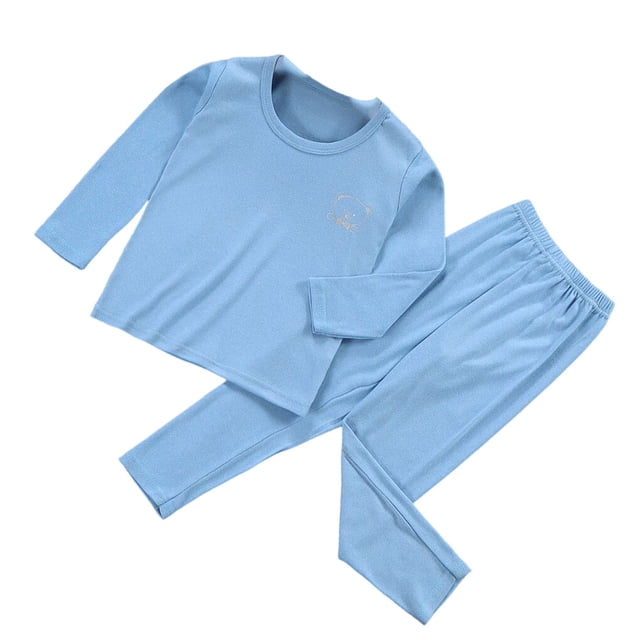 Jumpingount Ropa interior térmica para niños, cuello elástico, invierno, hogar, exterior, ropa interior para dormir, Tops, ropa inferior, Pijama Azul 140cm