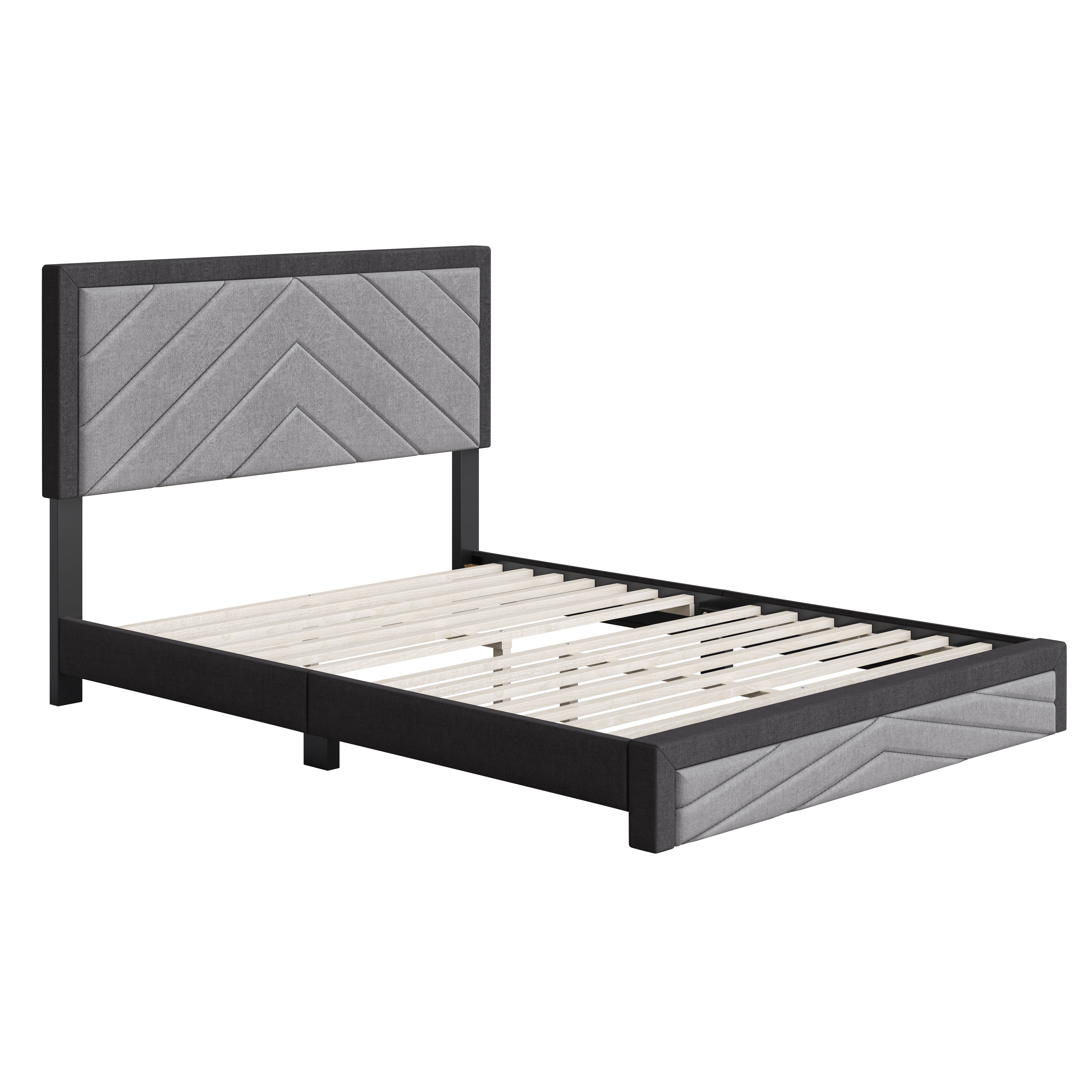 Boyd Sleep Barcelona Black/Gray Linen Full Size Fully Upholstered Platform Bed Frame with Adjustable Headboard