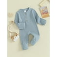 thumbnail image 3 of Suealasg Infant Boy Fall Bodysuits Baby Ribbed Rompers Newborn Boys Solid Color Long Sleeve Button Jumpsuits, 3 of 9