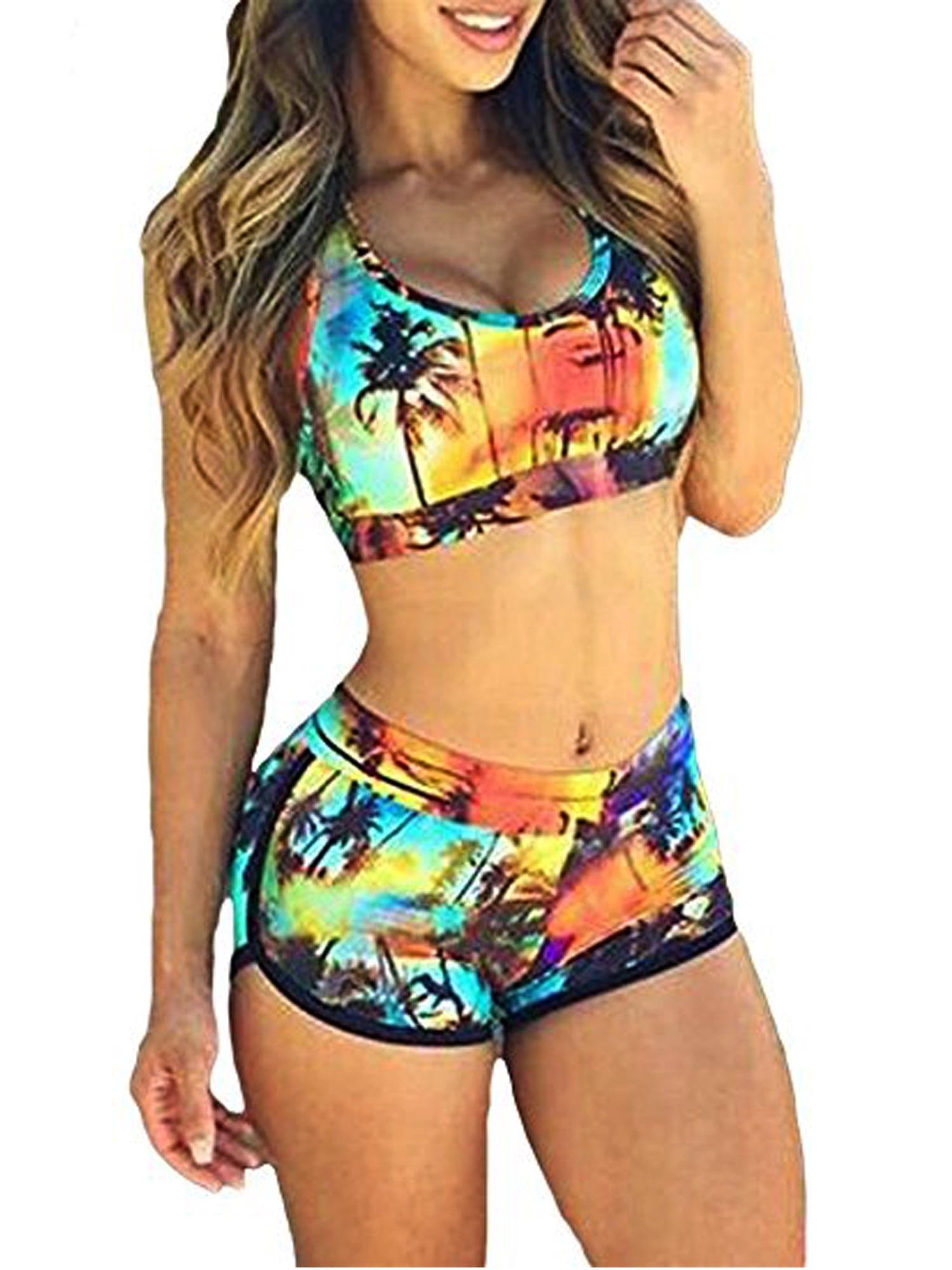 Womens Swimsuit Two Pieces Bikini Set Push-Up Padded Swimwear Summer Casual Solid Bathing Suits for Women Swimming Costume
