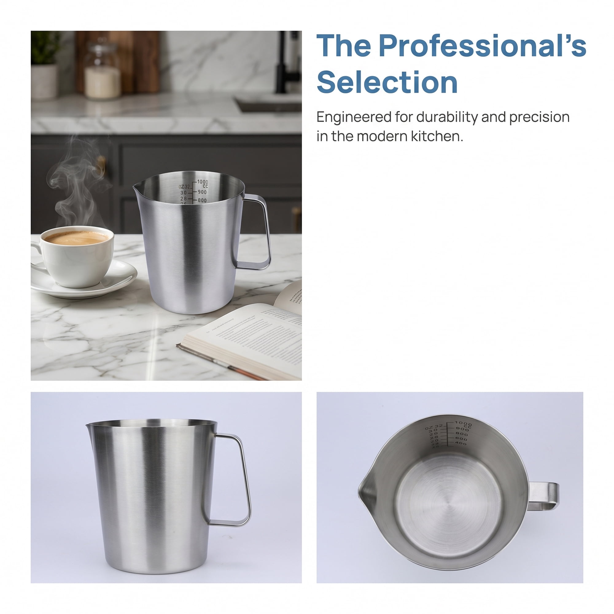 Unique Bargains Stainless Steel Measuring Cup with Easy Read Lines Silver 1000ml