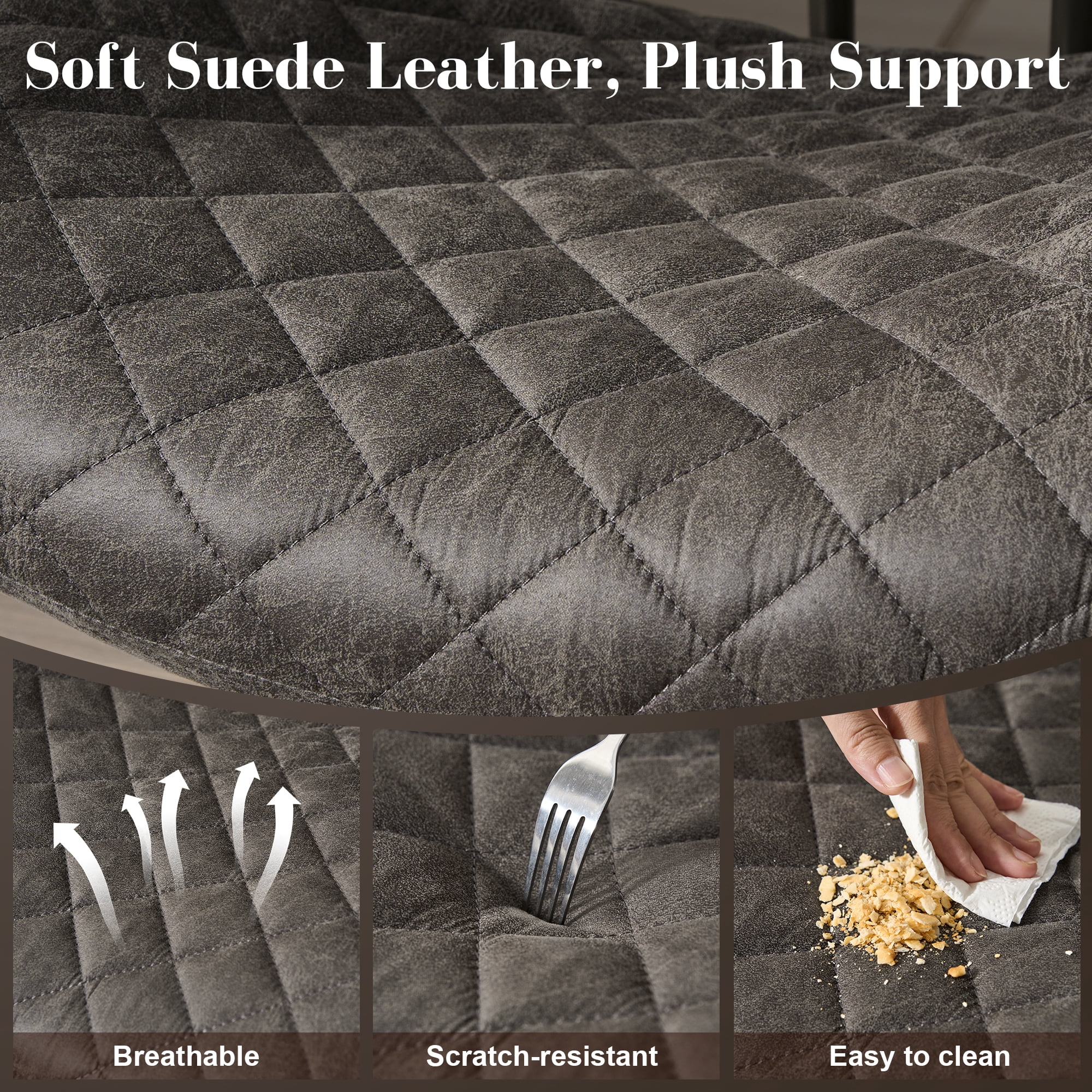 Toject Leather Office Chair, Mid Back Home Office Chair with Lumbar Support, Ergonomic Computer Chairs, Executive Desk Chairs with Thickened Cushions, Task Chairs for Office, Suede Leather, Gray
