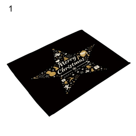 

Table Mat Eco-friendly Wear Resistant Cotton Flax Decorative Xmas Themed Pattern Placemat for Christmas Black&Golden