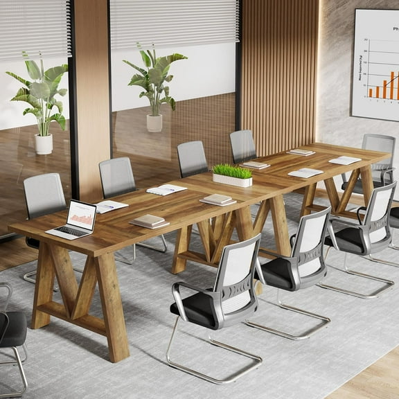 Tribesigns 5.3ft Conference Table, Rectangular Conference Room Table, Farmhouse Meeting Table for Office, Rustic Brown (2)