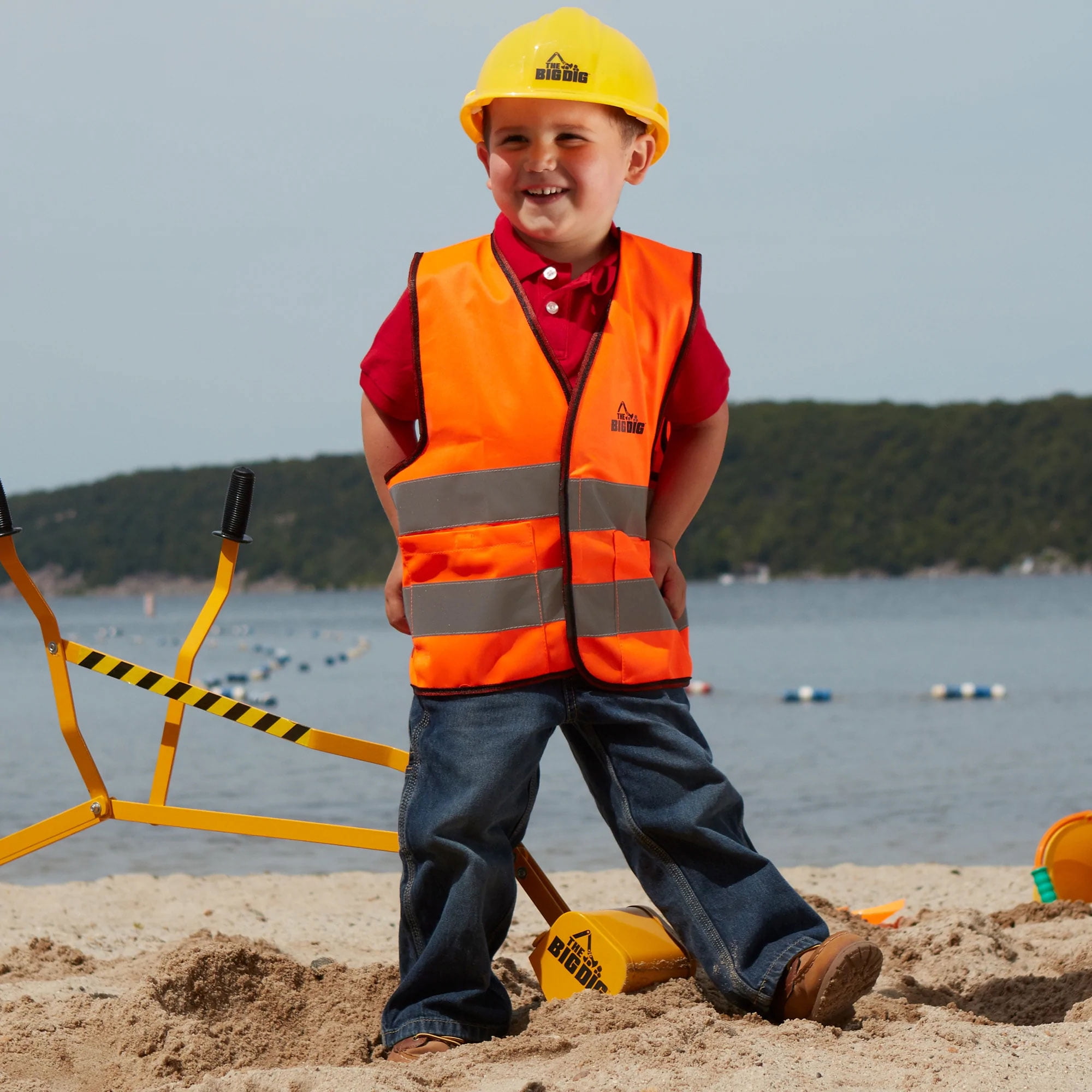 Sandbox Digger Excavator Crane, Vest and Helmet Bundle Outdoor Toy