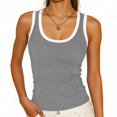 thumbnail image 6 of Racerback Tank Tops with Built in Bra for Women U Neck Ribbed Basics Fitted Long Bra Tanks Gray L, 6 of 7