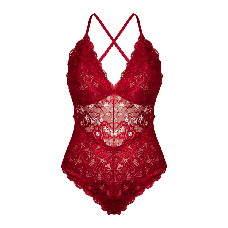 Plus Size Red Lace Charm Bodysuit - Spencer's