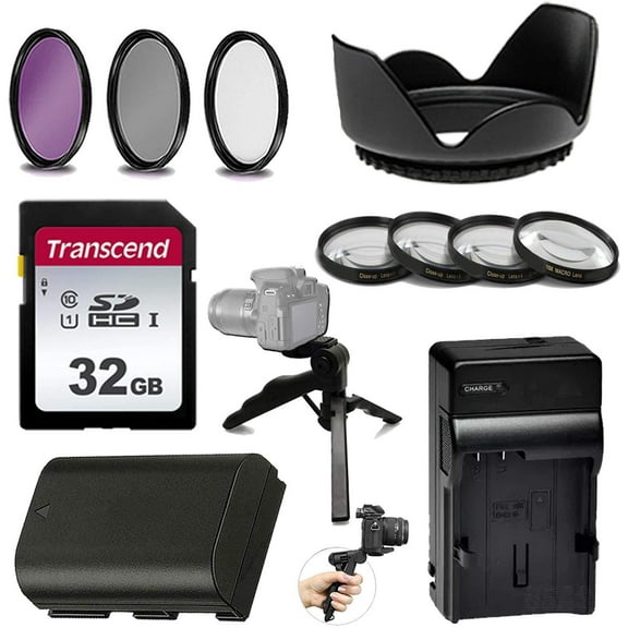 12pc-Accessory Kit for Canon EOS 7D Mark II, 7D, 80D, 70D, 60D w/Canon 18-135mm Lens Includes - Replacement LP-E6N Battery & Charger, 67mm 4-Piece Macro Lens Kit, Lens Hood and More