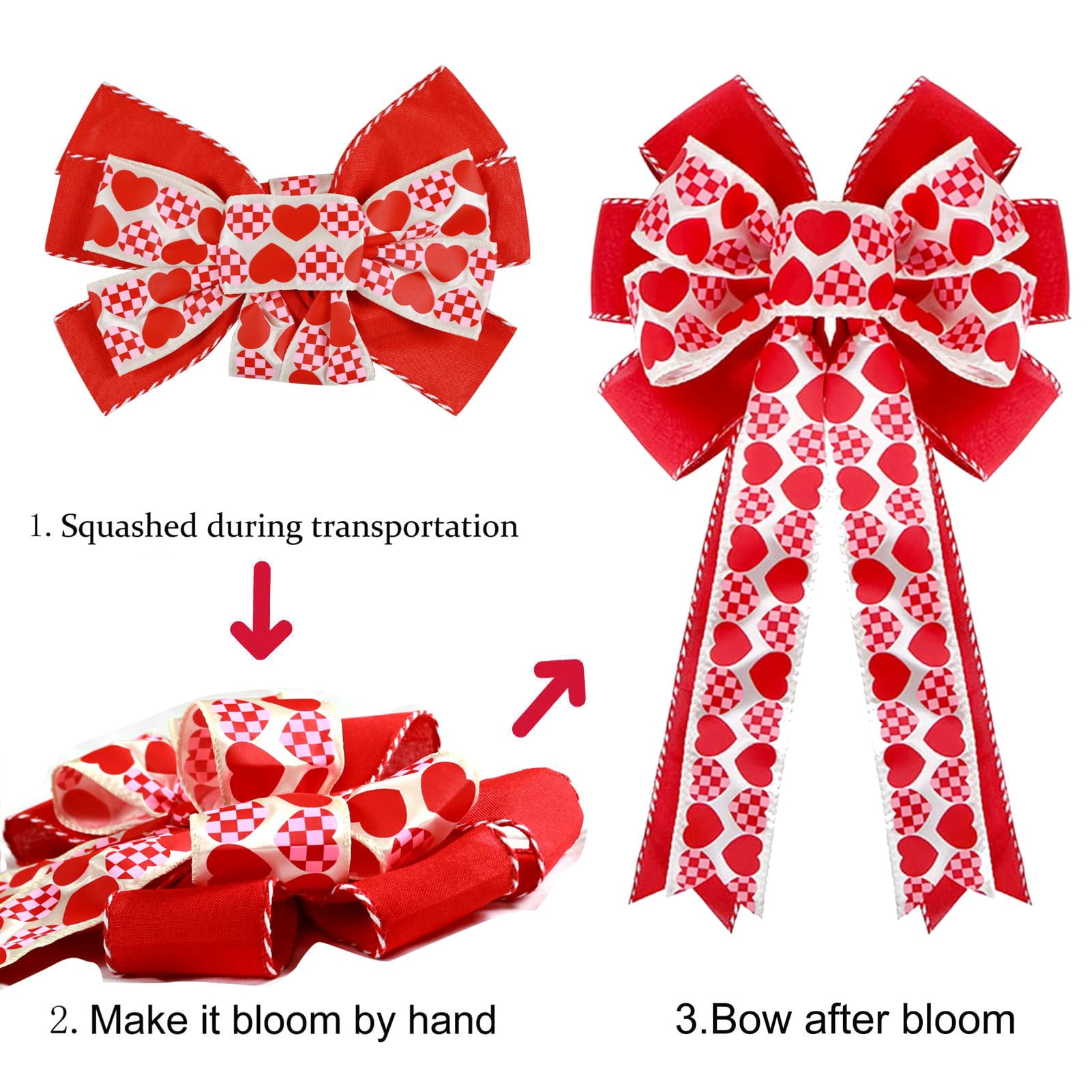 Red Polyester Heart Ribbon Bow Holiday and Party Decorations