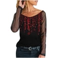 thumbnail image 2 of Puntoco Mujeres Casual Gradiente Impreso Encaje Empalme Manga Larga Jersey Blusa Camiseta tops Puntoco Puntoco-7276, 2 of 5